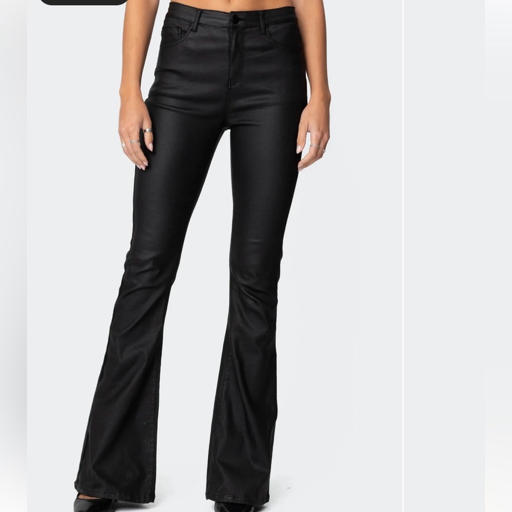 Edikted Luna Faux Leather Flare Pants